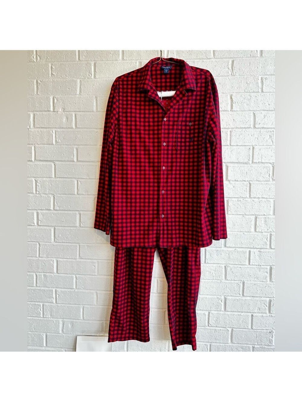 Nautica Men’s Ultra Soft Fleece Plaid Red and Black Lounge Pajama Set Size XL